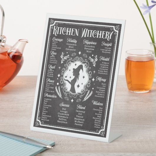 Kitchen Witchery Magic Knowledge Chart  Reclamebord Met Voetstuk (Insitu)