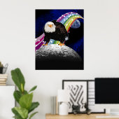 Kitchy Cool Lunar Rainbow USA Eagle Moon Landing Poster (Thuiskantoor)