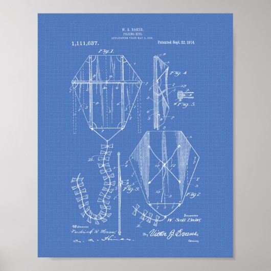 Kite 1914 Patent Art Old Peper Poster (Voorkant)