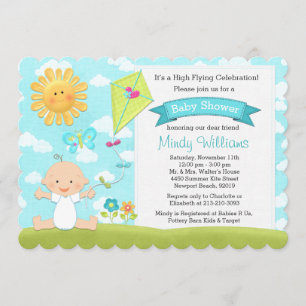 Kite Baby shower Invitation Blue Boy Kaart