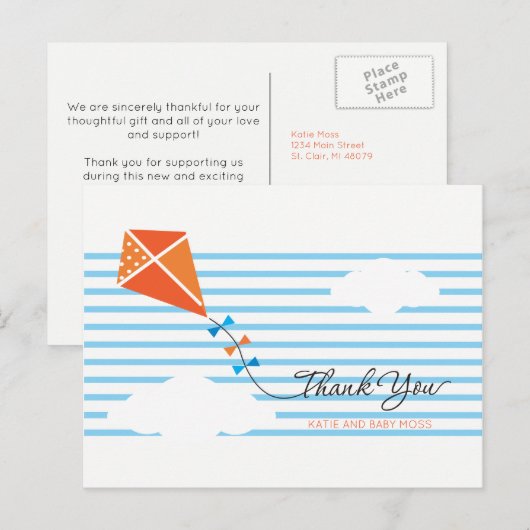 Kite Bedankt Briefkaart {Boy} (Voorkant / Achterkant)