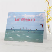 Kite Boarding Race Happy Birthday gepersonaliseerd Kaart (Gele Bloem)