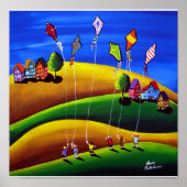 Kite Flyers Folk Art Whimsical Canvas Print (Voorkant)