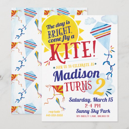 Kite Flying Birthday Uitnodiging (Voorkant / Achterkant)