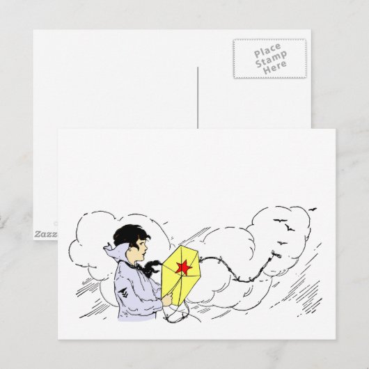 Kite Flying Boy Art Briefkaart (Voorkant / Achterkant)