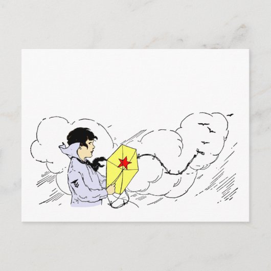 Kite Flying Boy  Art Briefkaart (Voorkant)