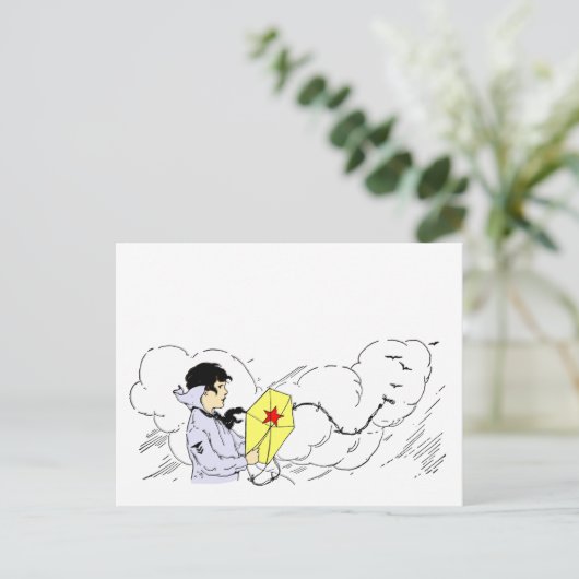 Kite Flying Boy  Art Briefkaart (Staand voorkant)