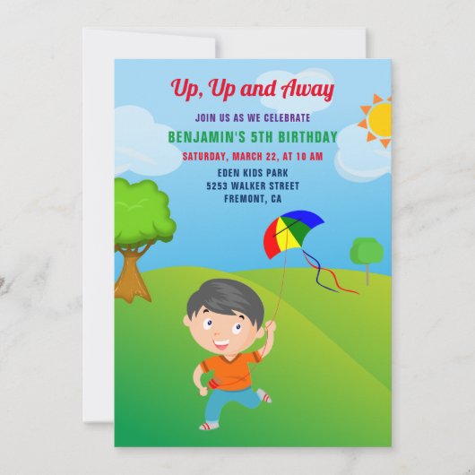 Kite Flying Kids Birthday Party Invitation Kaart (Voorkant)