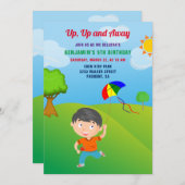 Kite Flying Kids Birthday Party Invitation Kaart (Voorkant / Achterkant)