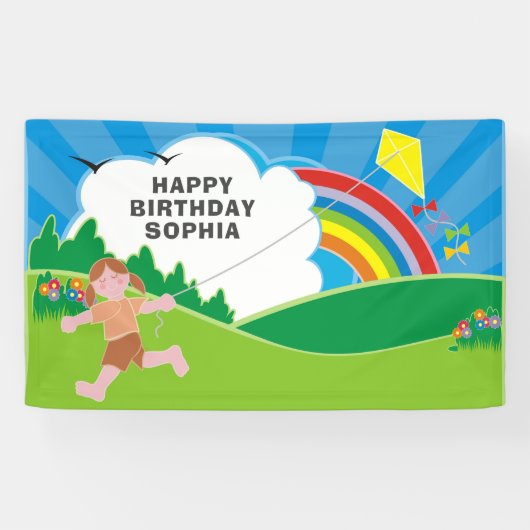Kite Flying Kids Birthday Party Spandoek (Horizontaal)