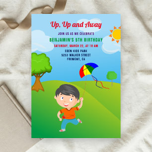Kite Flying Kids Verjaardagsfeest Uitnodiging