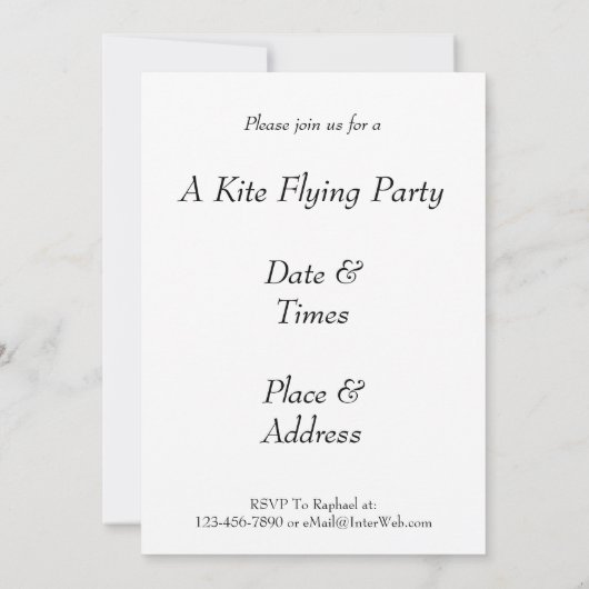 Kite Flying Party Custom Invitation Sjabloon Kaart (Achterkant)