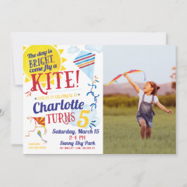 Kite Flying Photo Birthday Invitation Kaart