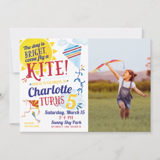 Kite Flying Photo Birthday Invitation Kaart (Voorkant)