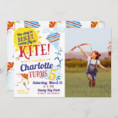 Kite Flying Photo Birthday Invitation Kaart (Voorkant / Achterkant)