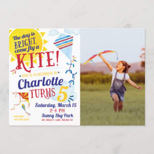 Kite Flying Photo Birthday Invitation Kaart