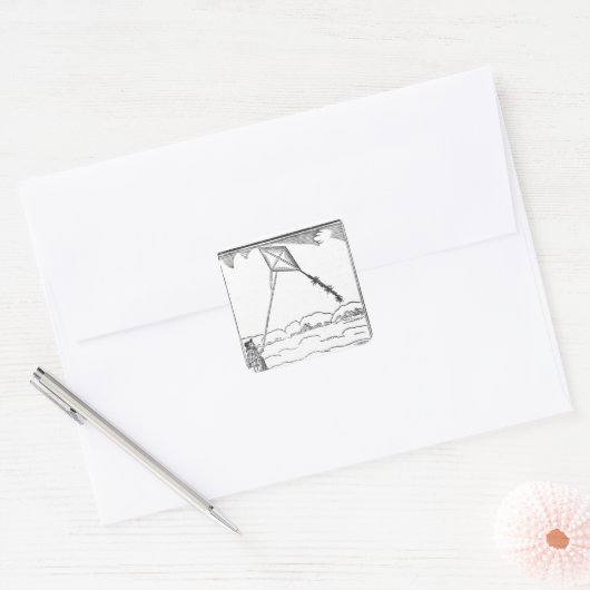 Kite Flying Vierkante Sticker (Envelop)
