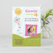 Kite Picnic Birthday Party Invitation Kaart (Staand voorkant)