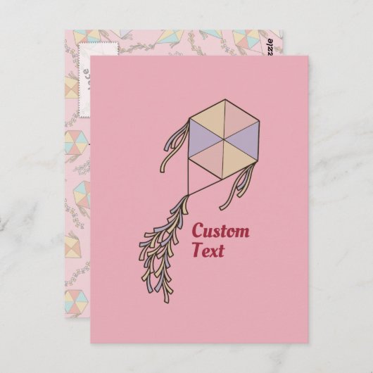 Kite-pictogram roze briefkaart (Voorkant / Achterkant)