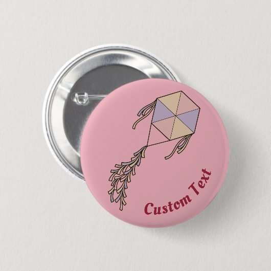 Kite-pictogram roze ronde button 5,7 cm (Voorkant /achterkant)