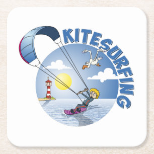 Kite surfing blue illustration. kartonnen onderzetters