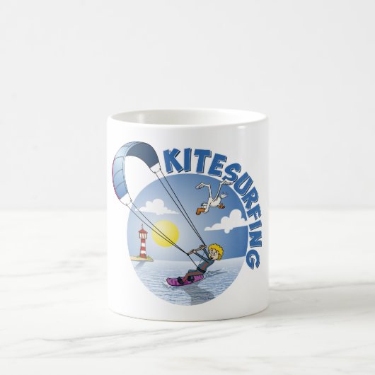 Kite surfing blue illustration koffiemok (Center)