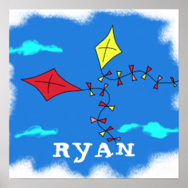 Kite Yellow Red Sky Cloud Drawing Kind Naam Poster
