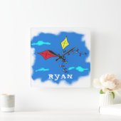 Kite Yellow Red Sky Cloud Drawing Kind Naam Vierkante Klok (Huis)