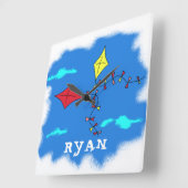 Kite Yellow Red Sky Cloud Drawing Kind Naam Vierkante Klok (Hoek)