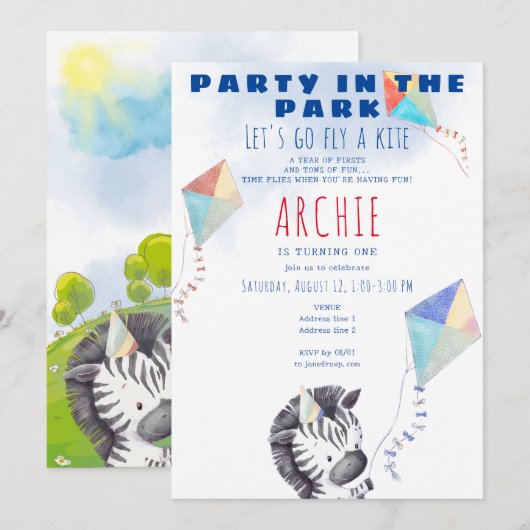 Kite Zebra Alle Leeftijd Peuter Picknick Verjaarda Kaart (Voorkant / Achterkant)