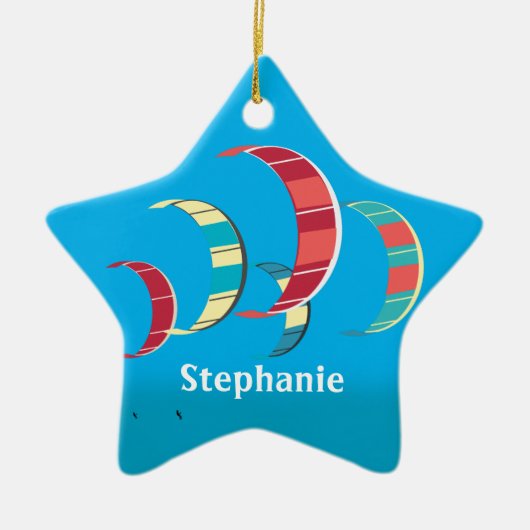 Kiteboarden in kleur keramisch ornament (Voorkant)