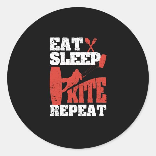 Kiteboarding Funny Kitesurfer Passion Eat Sleep Ronde Sticker (Voorkant)