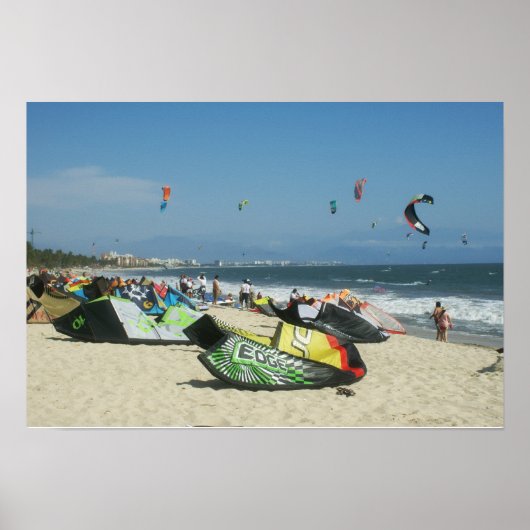 Kiteboarding op Bucerias Beach Mexico Poster (Voorkant)
