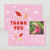Kites Clouds Pink Girl Foto van Birthday Bedankkaart (Voorkant / Achterkant)