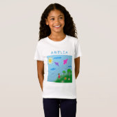 Kites Grass Bloemenmeisje Zonnetekening T-shirt (Voorkant volledig)
