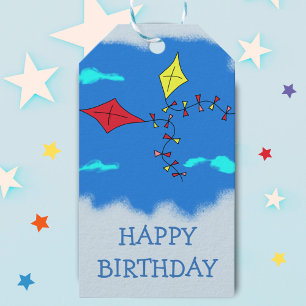 Kites in Blue Sky Happy Birthday Cadeaulabel