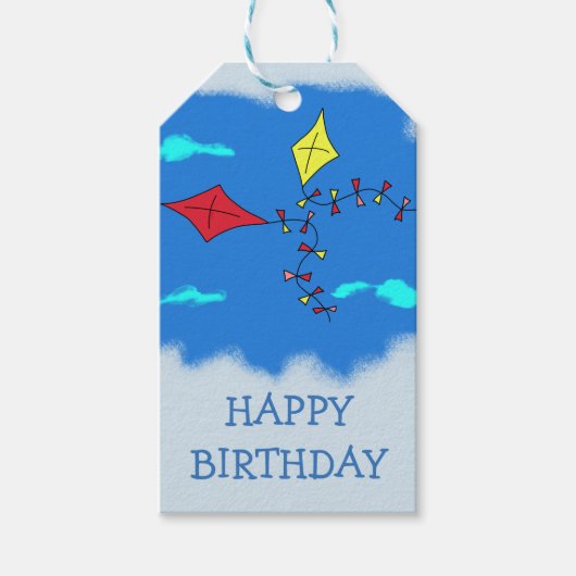 Kites in Blue Sky Happy Birthday Cadeaulabel (Voorkant)