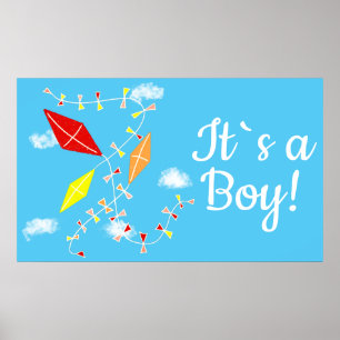 Kites in de hemel Het is een Jongen Baby shower Pa Poster