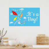 Kites in de hemel Het is een Jongen Baby shower Pa Poster (Keuken)