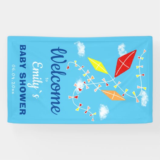 Kites in de Sky Boy Baby shower Party Spandoek (Horizontaal)