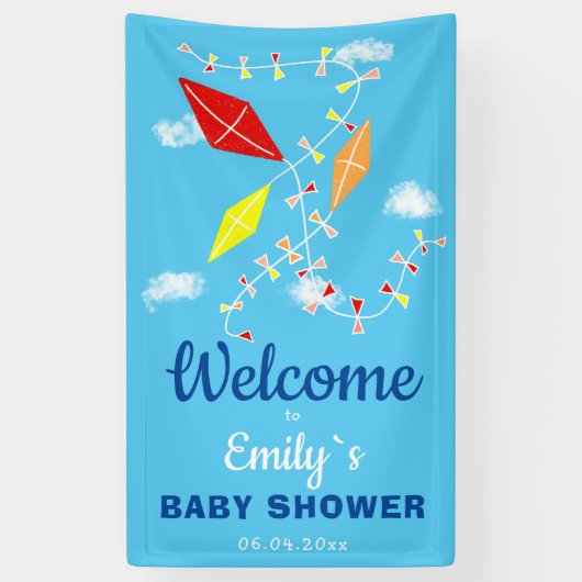 Kites in de Sky Boy Baby shower Party Spandoek (Verticaal)