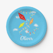 Kites in Sky Blue Boy Happy Birthday Party Papieren Bordje (Voorkant)