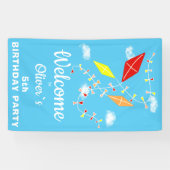 Kites in Sky Blue Kids Birthday Party Welcome Spandoek (Horizontaal)