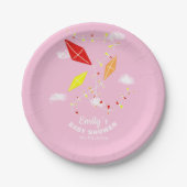 Kites in Sky Pink Girl Baby shower Party Papieren Bordje (Voorkant)