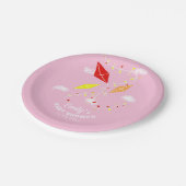 Kites in Sky Pink Girl Baby shower Party Papieren Bordje (Gekanteld)