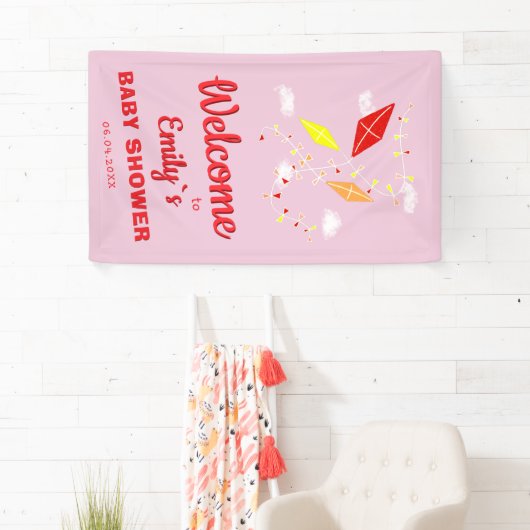 Kites in Sky Pink Girl Baby shower Party Spandoek (Insitu)