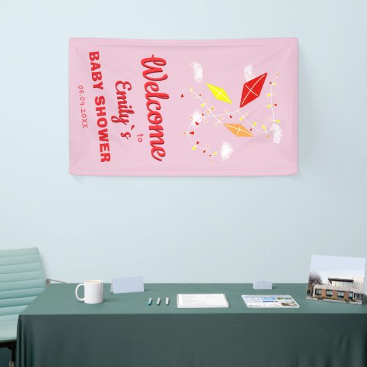 Kites in Sky Pink Girl Baby shower Party Spandoek (Beurs)
