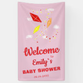Kites in Sky Pink Girl Baby shower Party Spandoek (Verticaal)