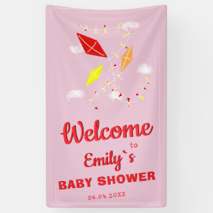 Kites in Sky Pink Girl Baby shower Party Spandoek