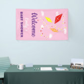 Kites in Sky Pink Girl Baby shower Party Spandoek (Beurs)